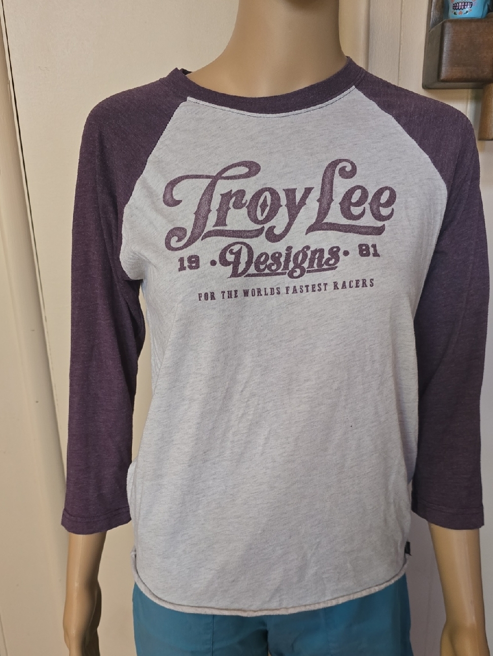 TROY LEE DESIGNS Raglan Baseball Shirt - Plum and Heather Gray
